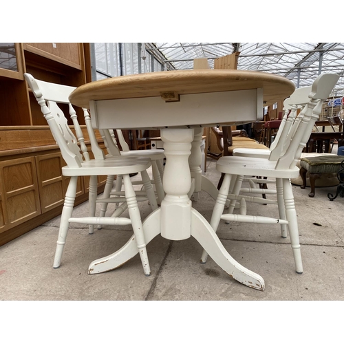 2366 - A MODERN PINE EXTENDING TABLE AND FOUR VICTORIAN STYLE CHAIRS