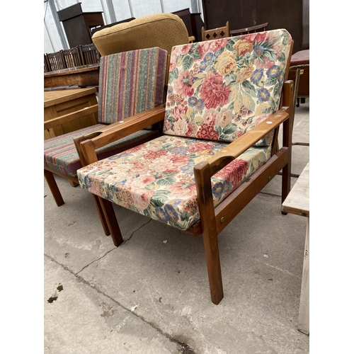 2378 - A PAIR OF RETRO TEAK SCANDINAVIAN FIRESIDE CHAIRS IN THE 'ARNE WAHL IVERSEN' STYLE