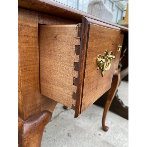 2389 - A GEORGE III STYLE LOWBOY WITH THREE DRAWERS, ON CABRIOLE LEGS, 30