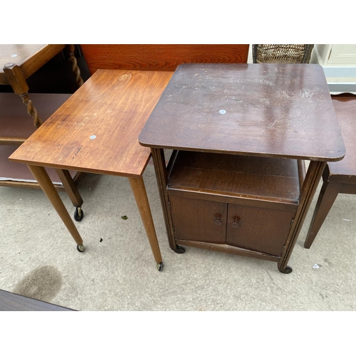 2417 - A MID 20TH CENTURY OAK BARLEYTWIST TROLLEY, 'TENAX' TV TABLE AND TEAK OCCASIONAL TABLE