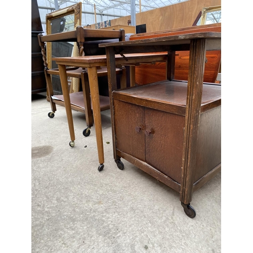 2417 - A MID 20TH CENTURY OAK BARLEYTWIST TROLLEY, 'TENAX' TV TABLE AND TEAK OCCASIONAL TABLE