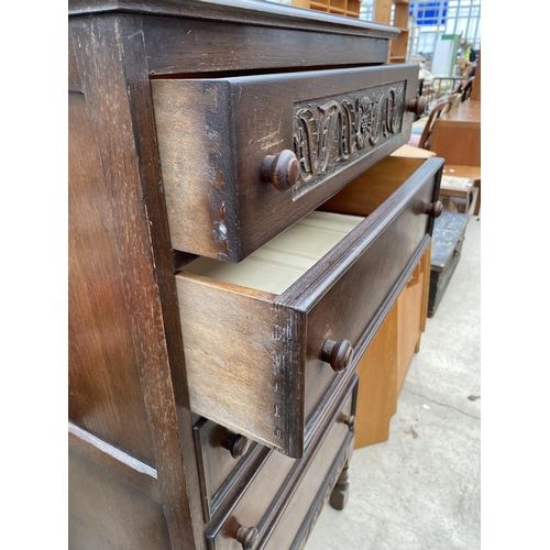 2426 - A MID 20TH CENTURY OAK CHEST OF FIVE DRAWERS, 25