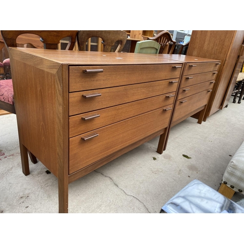 2431 - A RETRO TEAK SECRETAIRE CHEST OF DRAWERS WITH LEATHER HANDLES, 36