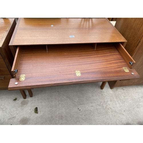 2432 - A RETRO TEAK SECRETAIRE CHEST OF DRAWERS WITH LEATHER HANDLES, 36