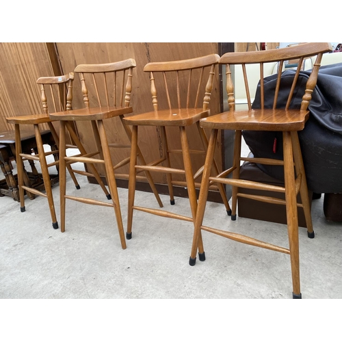 2442 - FOUR MODERN BEECH KITCHEN STOOLS WITH HIGH BACKS