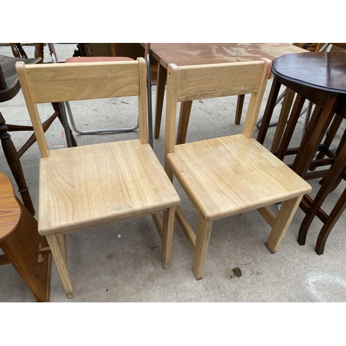 2445 - A PINE CHILDS CHAIR WITH CUT-OUT HEART SHAPE TO THE BACK, CHILDS TALL STOOL AND PAIR OF CHILDS CHAIR... 