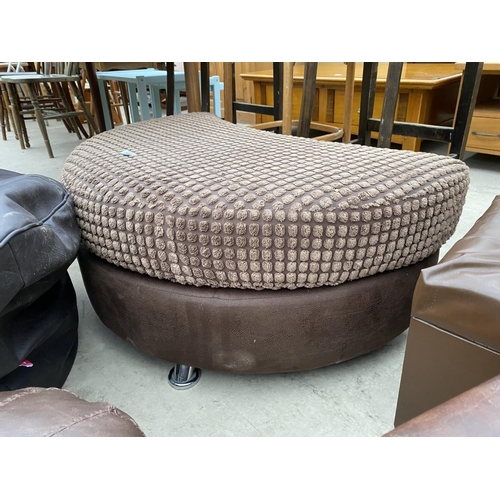 2459 - A BEAN BAG, CRESCENT SHAPED STOOL AND THREE FAUX LEATHER STOOLS