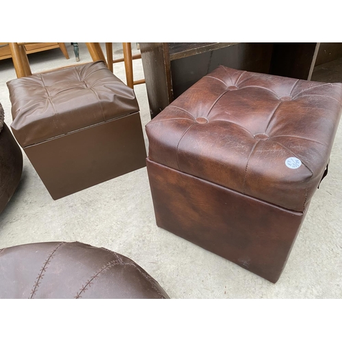 2459 - A BEAN BAG, CRESCENT SHAPED STOOL AND THREE FAUX LEATHER STOOLS