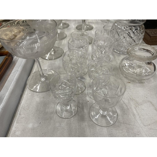 246 - A QUANTITY OF GLASSWARE TO INCLUDE BRANDY GLASSES, CHAMPAGNE GLASSES, SHERRY GLASSES ETC.,