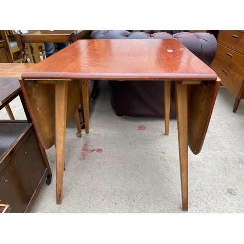 2472 - AN ERCOL STYLE ELM AND BEECH DROP-LEAF TABLE, 53X29