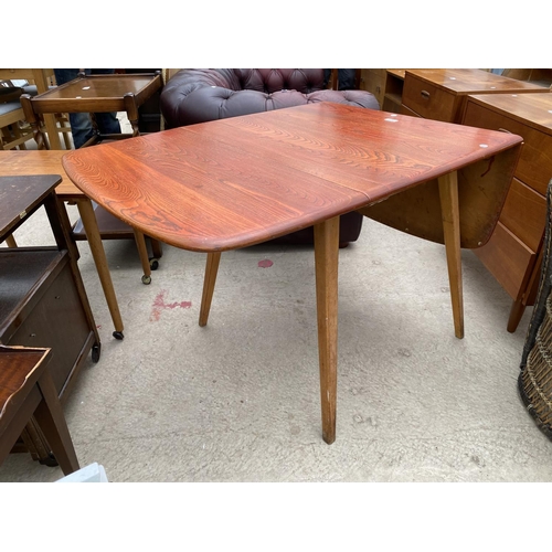 2472 - AN ERCOL STYLE ELM AND BEECH DROP-LEAF TABLE, 53X29