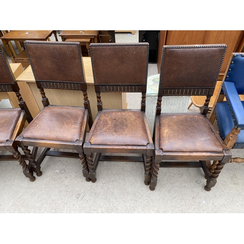 2478 - A SET OF SIX EARLY 20TH CENTURY JACOBEAN STYLE DINING CHAIRS ON BARLEYTWIST LEGS AND UPRIGHTS