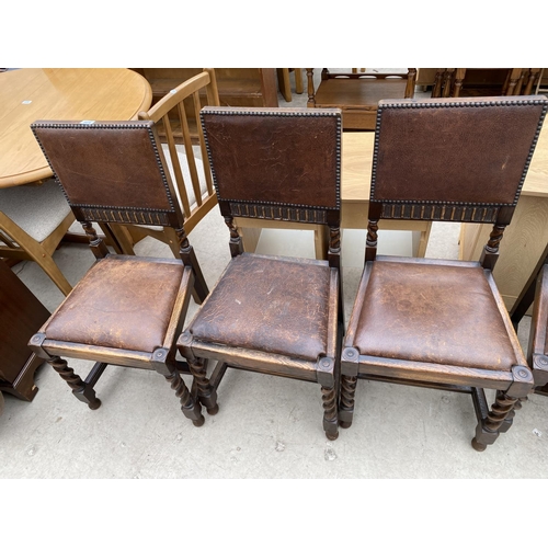 2478 - A SET OF SIX EARLY 20TH CENTURY JACOBEAN STYLE DINING CHAIRS ON BARLEYTWIST LEGS AND UPRIGHTS