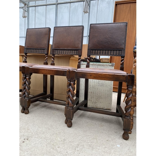 2478 - A SET OF SIX EARLY 20TH CENTURY JACOBEAN STYLE DINING CHAIRS ON BARLEYTWIST LEGS AND UPRIGHTS