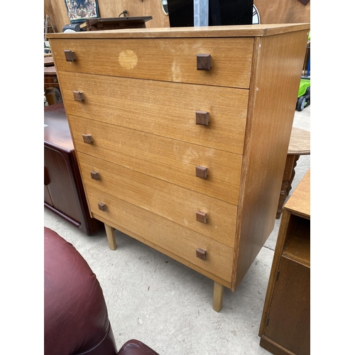 2490 - A RETRO TEAK CHEST OF FIVE DRAWERS, 31.5