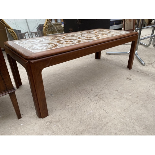 2499 - A RETRO TEAK COFFEE TABLE WITH INSET TILED TOP, 44X20