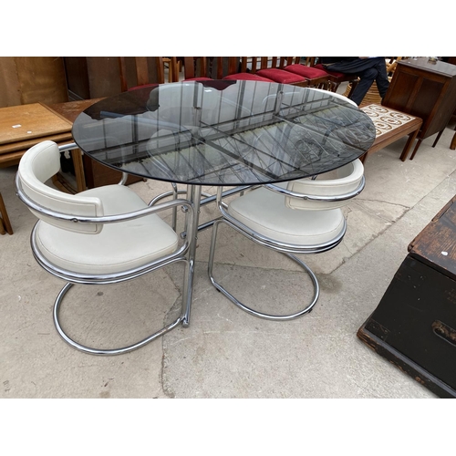 2500 - A RETRO OVAL DINING TABLE WITH SMOKED GLASS TOP, 60X42