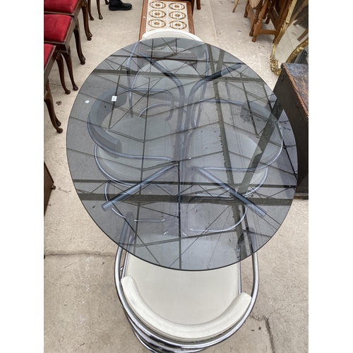 2500 - A RETRO OVAL DINING TABLE WITH SMOKED GLASS TOP, 60X42