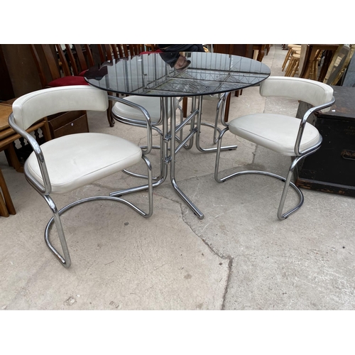 2500 - A RETRO OVAL DINING TABLE WITH SMOKED GLASS TOP, 60X42