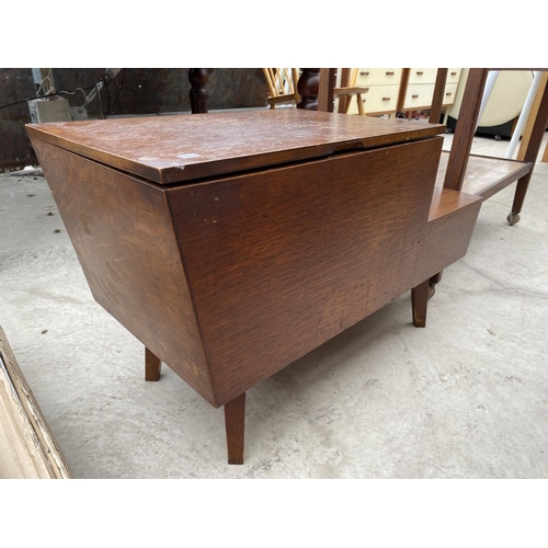 2509 - AN OAK 'VANSON' STEPPED SEWING BOX WITH LIFT-UP LID AND TWO DRAWERS