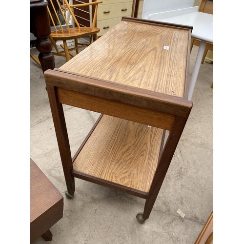 2510 - A RETRO HARDWOOD FOLDING TWO TIER TROLLEY/TABLE