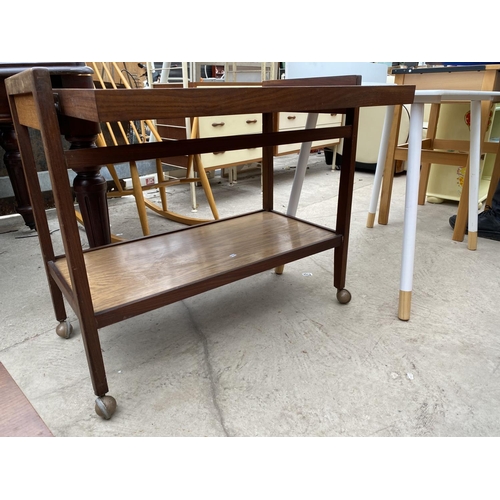 2510 - A RETRO HARDWOOD FOLDING TWO TIER TROLLEY/TABLE