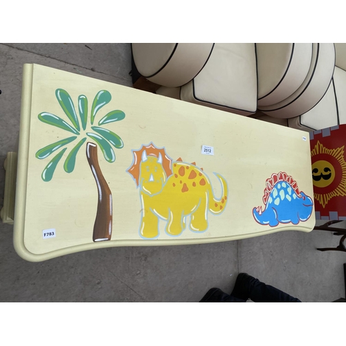 2512 - A MODERN PINE OPEN BOOKCASE WITH HAND PAINTED ANIMALS AND PAW PRINTS