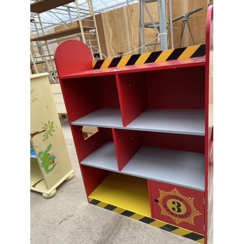 2513 - A MODERN OPEN BOOKCASE BEARING FIRE STATION LOGO