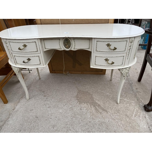 2520 - A WHITE AND GILT KIDNEY SHAPED DRESSING TABLE, 52