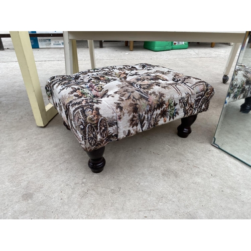 2522 - A MIRRORED BATHROOM CABINET, LOW STOOL, 1970'S PAINTED STOOL AND TWO TIER TEA TROLLEY