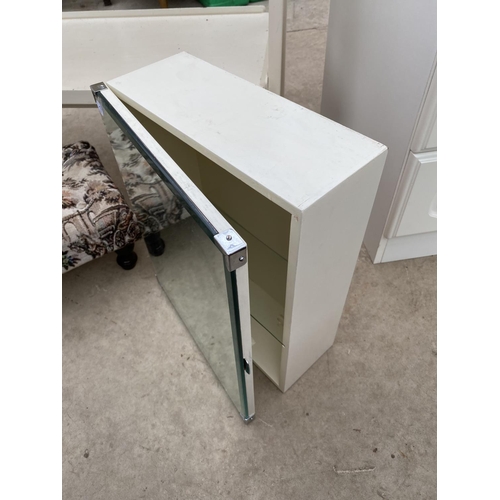 2522 - A MIRRORED BATHROOM CABINET, LOW STOOL, 1970'S PAINTED STOOL AND TWO TIER TEA TROLLEY