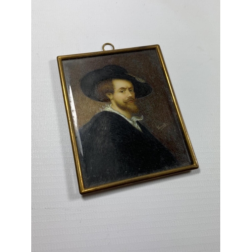 10 - AFTER PETER PAUL RUBENS PORTRAIT MINIATURE IN GILT FRAME, 9 X 7CM