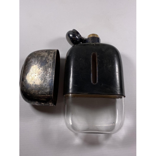 13 - A WALKER & HALL OVERSIZED SILVER PLATED & LEATHER HIP FLASK, DATED 1899, LENGTH 19CM