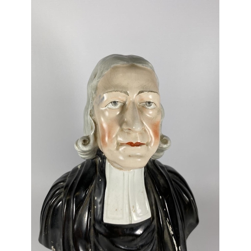 15 - AN LATE 19TH CENTURY BUST OF JOHN WESLEY, HEIGHT 30CM