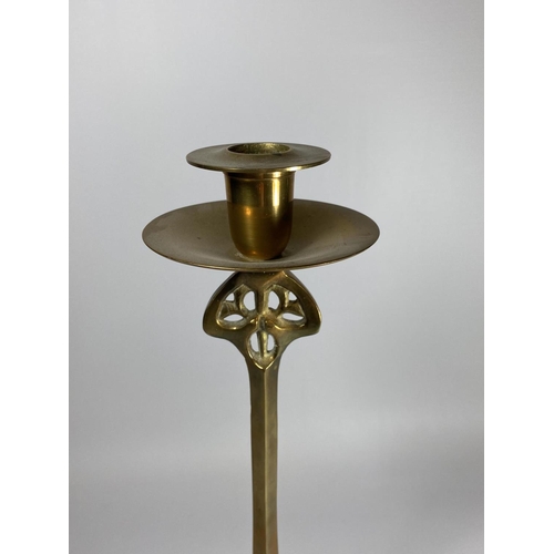 20 - AN ART NOUVEAU BRASS CANDLESTICK, HEIGHT 38CM