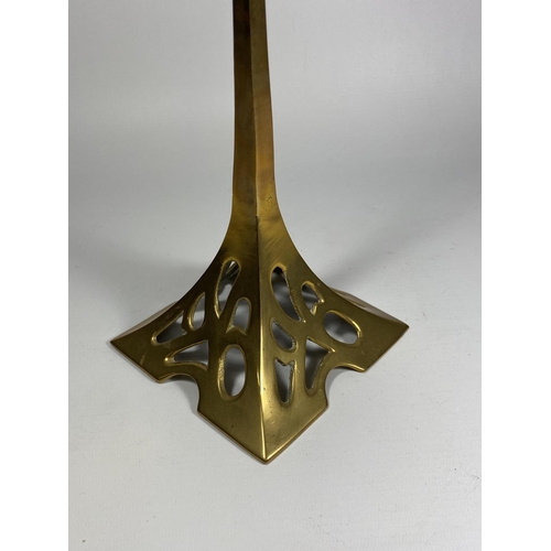 20 - AN ART NOUVEAU BRASS CANDLESTICK, HEIGHT 38CM