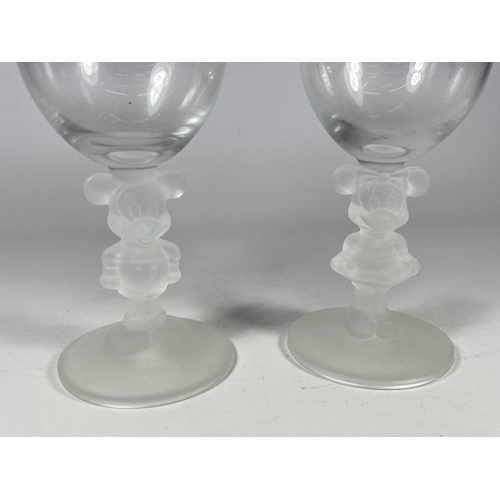 23 - TWO FROSTED GLASS DISNEY MICKEY & MINNIE HOUSE DESIGN GLASSES