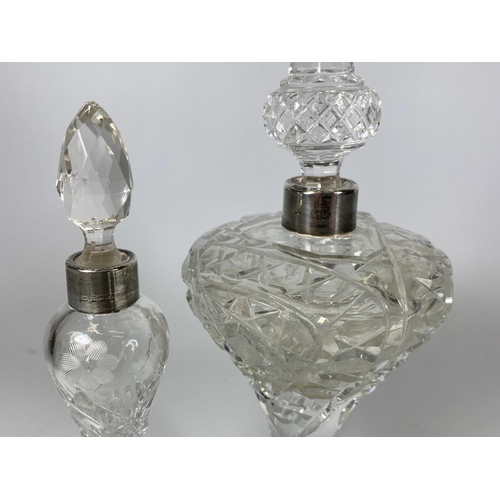 24 - THREE HALLMARKED SILVER & CUT GLASS PERFUME BOTTLES