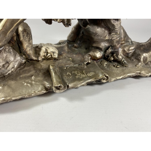 36 - A LARGE SILVER DESIGN MODEL OF A LADY ON HORSEBACK, HEIGHT 35CM, STAMPED .925 TO BASE (SEE PHOTO)