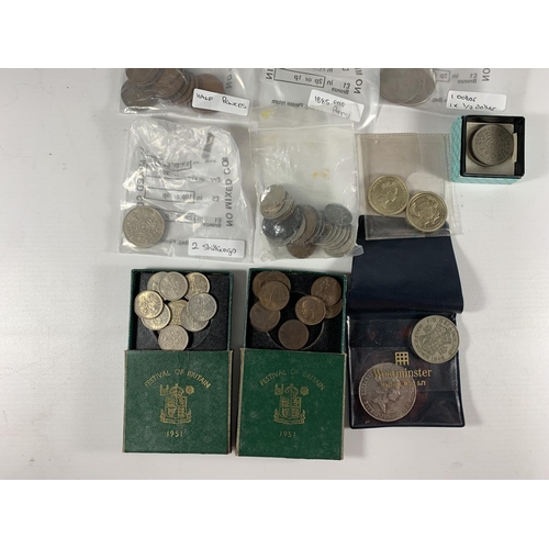 372 - A LARGE QUANTITY OF ASSORTED G.B COINS TO INCLUDE 1948 HALF CROWN, SIXPENCES, SHILLINGS ETC