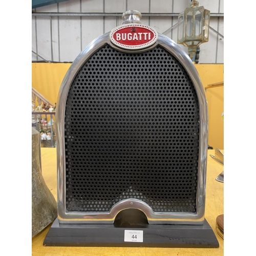 44 - A CHROME BUGATTI STYLE RADIATOR ON A BASE HEIGHT 49CM