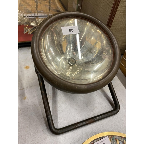 50 - A VINTAGE RAILWAY LAMP ON STAND