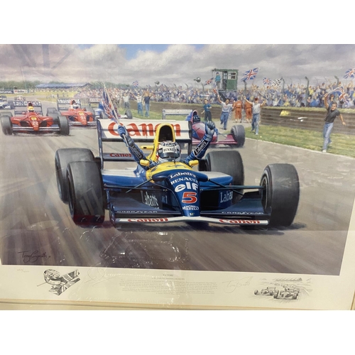 66 - A FRAMED BRITISH GRAND PRIX, SILVERSTONE, 12TH JULY 1992 PRINT, WITH ARTIST SIGNATURES