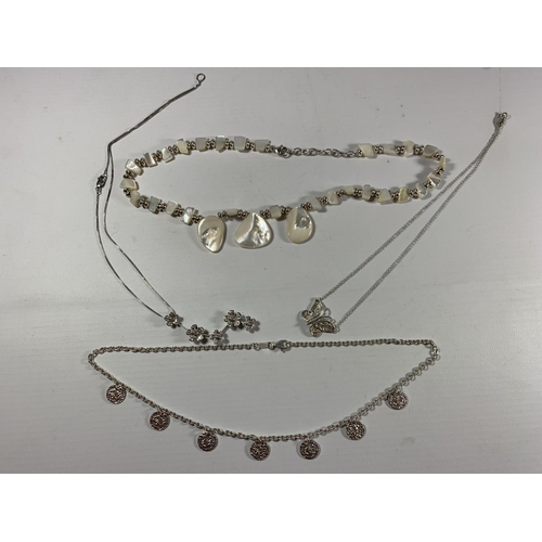 679 - A GROUP OF FOUR ASSORTED SILVER NECKLACES