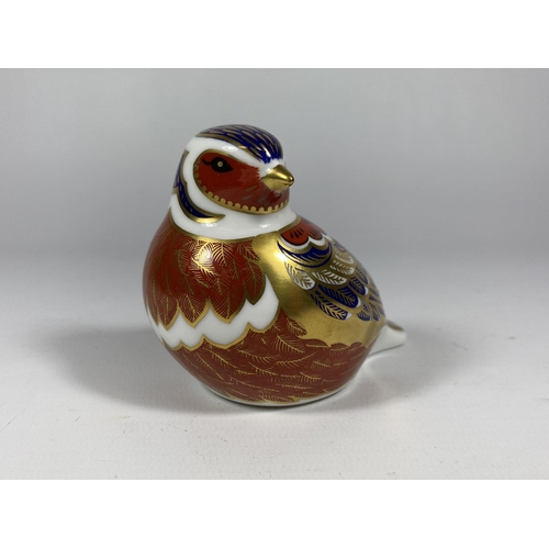 755 - A ROYAL CROWN DERBY CHAFFINCH PAPERWEIGHT, SILVER STOPPER