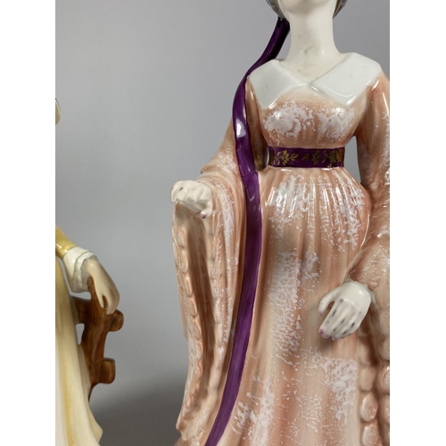 762 - TWO CERAMIC LADY FIGURES TO INCLUDE A COALPORT HOUSE OF LANCASTER & ELEGANCE (A/F)