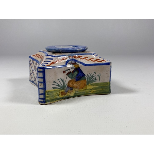 765 - A FRENCH QUIMPER POTTERY INKWELL