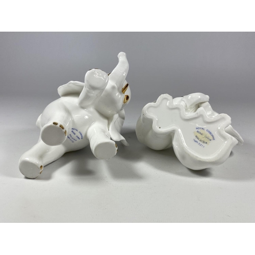 774 - TWO ROYAL OSBOURNE WHITE CERAMIC ELEPHANT MODELS