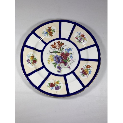 780 - A HAND PAINTED FLORAL CABINET PLATE, SIGNED A.HOLLAND