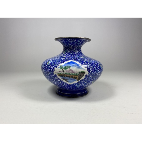 785 - AN ORIENTAL ENAMEL CLOISONNE TYPE SQUAT VASE, HEIGHT 10CM